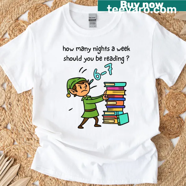 Playful t-shirt featuring text about reading habits