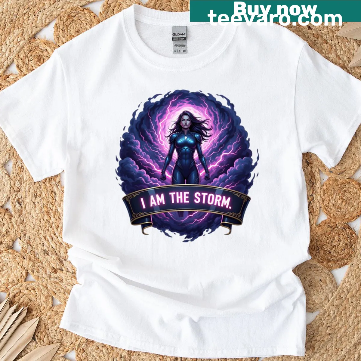 High contrast graphic t-shirt with lightning bolt and empowering text — on a men's t-shirt