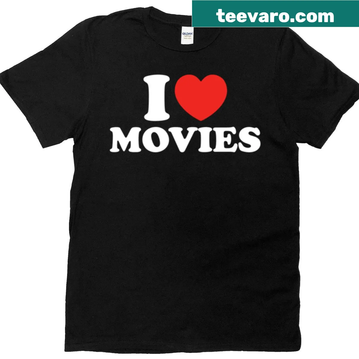 Bold I Love Movies text on a casual T-shirt — on a men's t-shirt