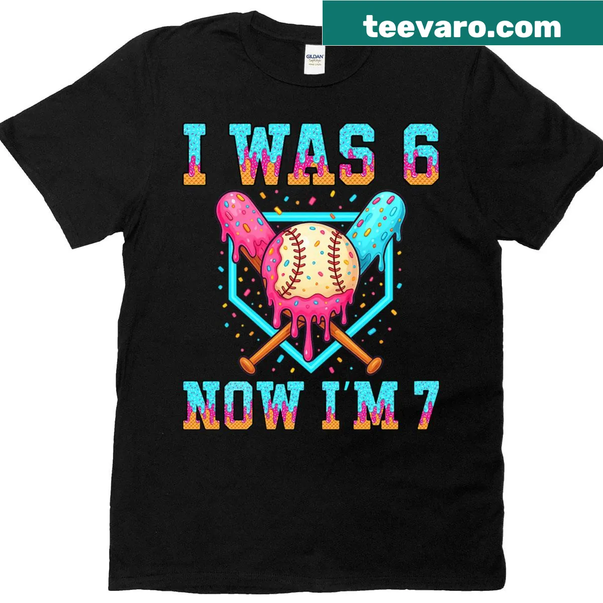 Birthday t-shirt with the phrase 'I Was 6 Now I'm 7' and baseball design — on a men's t-shirt