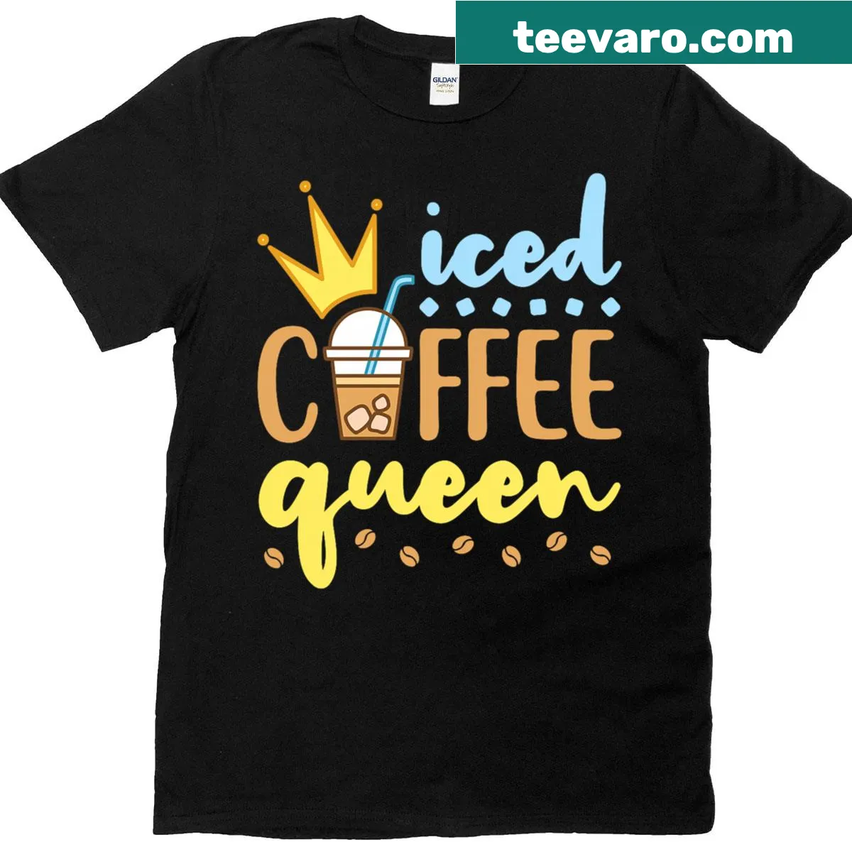 Funny t-shirt for iced coffee lovers with a queen theme — on a men's t-shirt