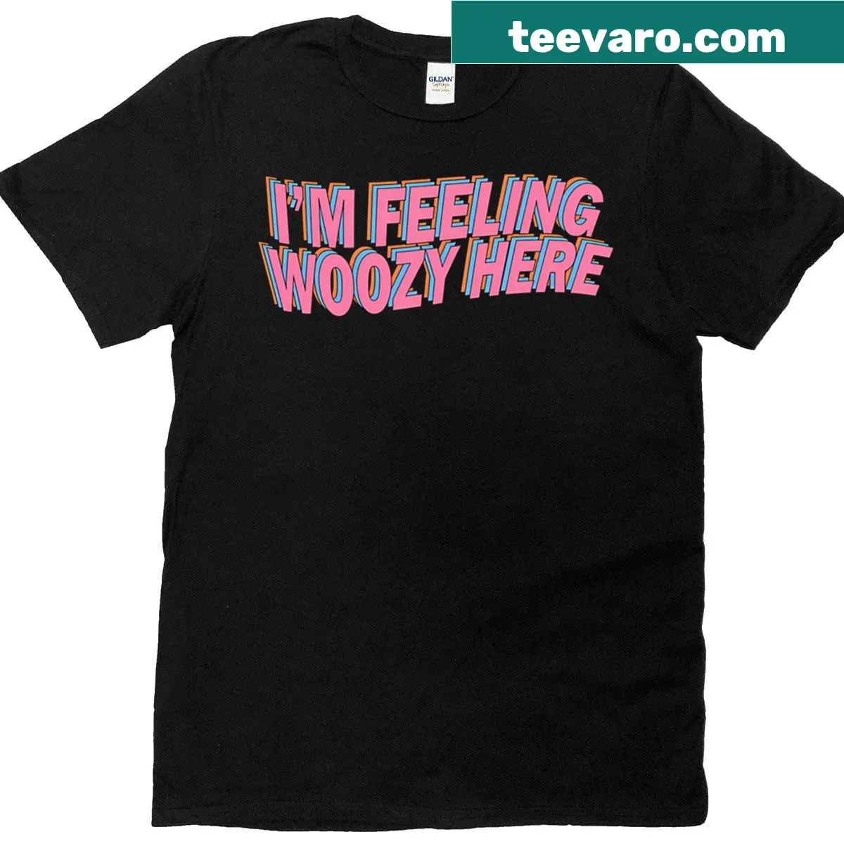 Funny t-shirt displaying the text 'I'm Feeling Woozy Here' — on a men's t-shirt