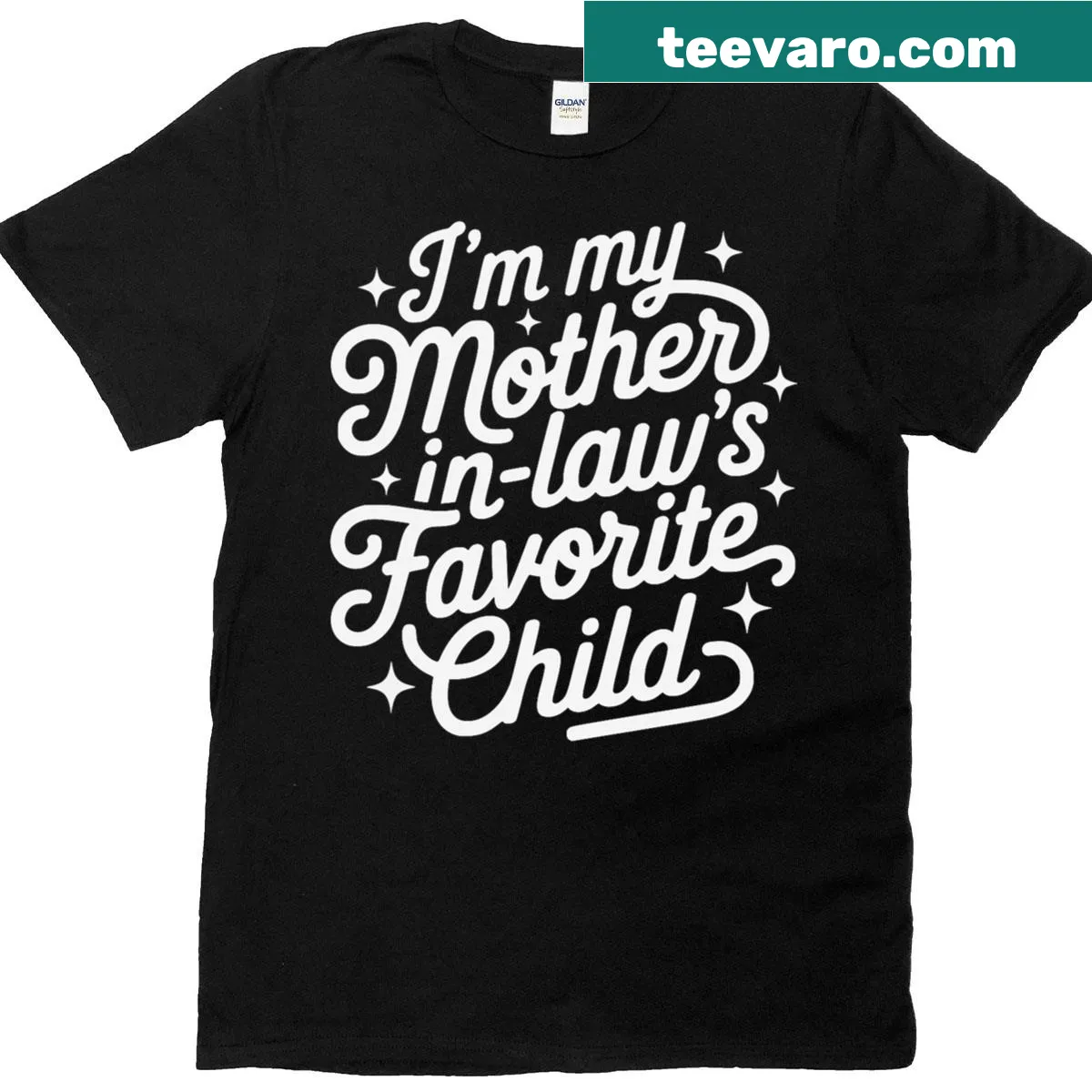Funny t-shirt stating 'I'm My Mother In Law's Favorite Child' — on a men's t-shirt