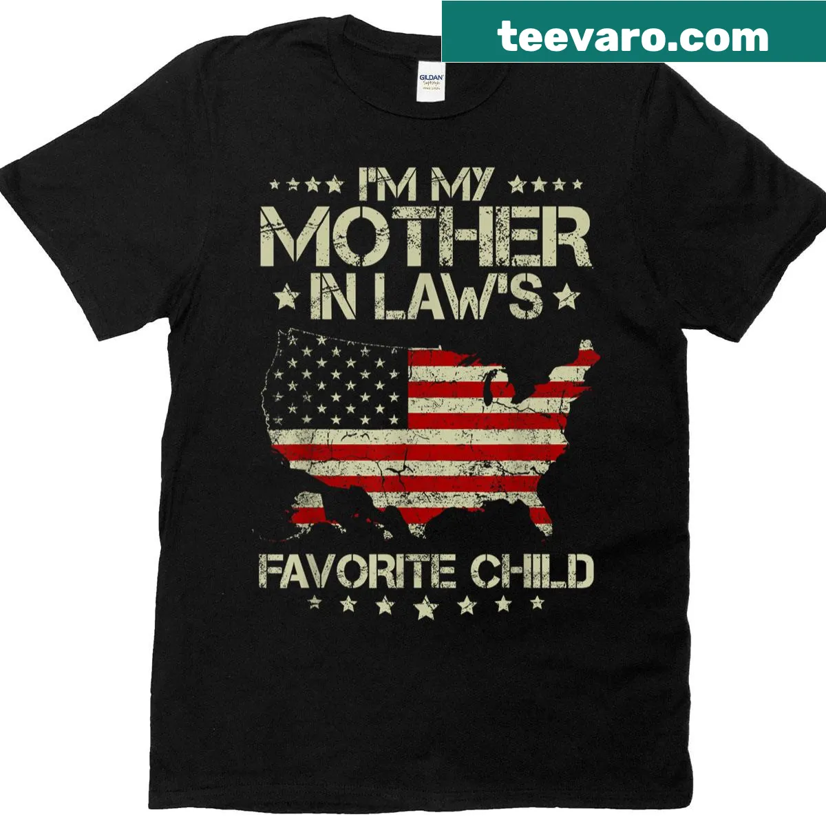 Funny parent t-shirt with US flag and text about favorite child — on a men's t-shirt