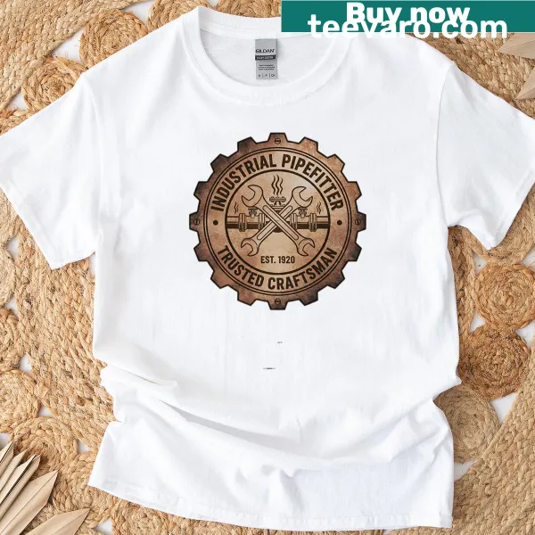 Rustic badge emblem t-shirt for pipefitters in vintage style