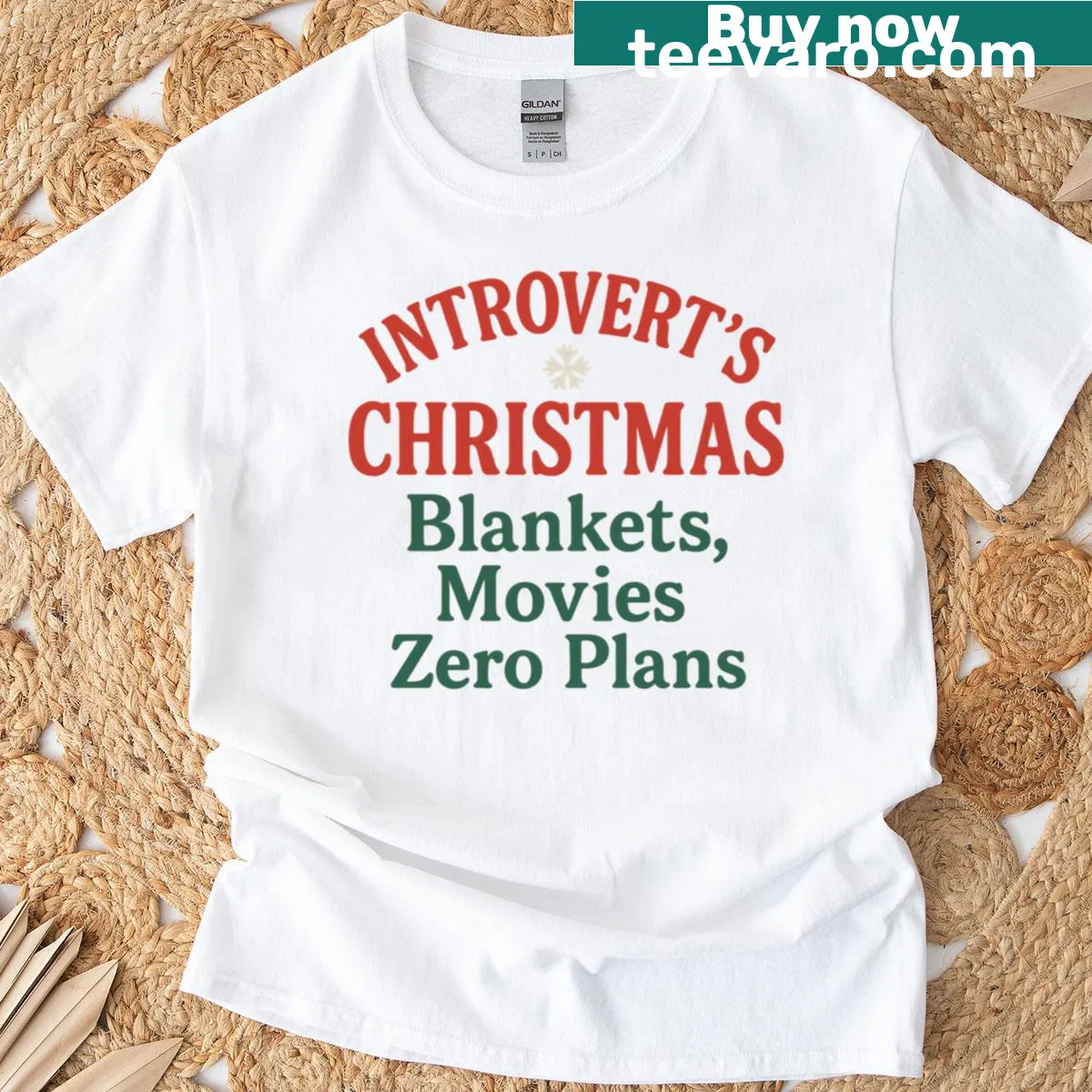 Cozy T-shirt celebrating introverted holiday plans with blankets and movies — on a men's t-shirt