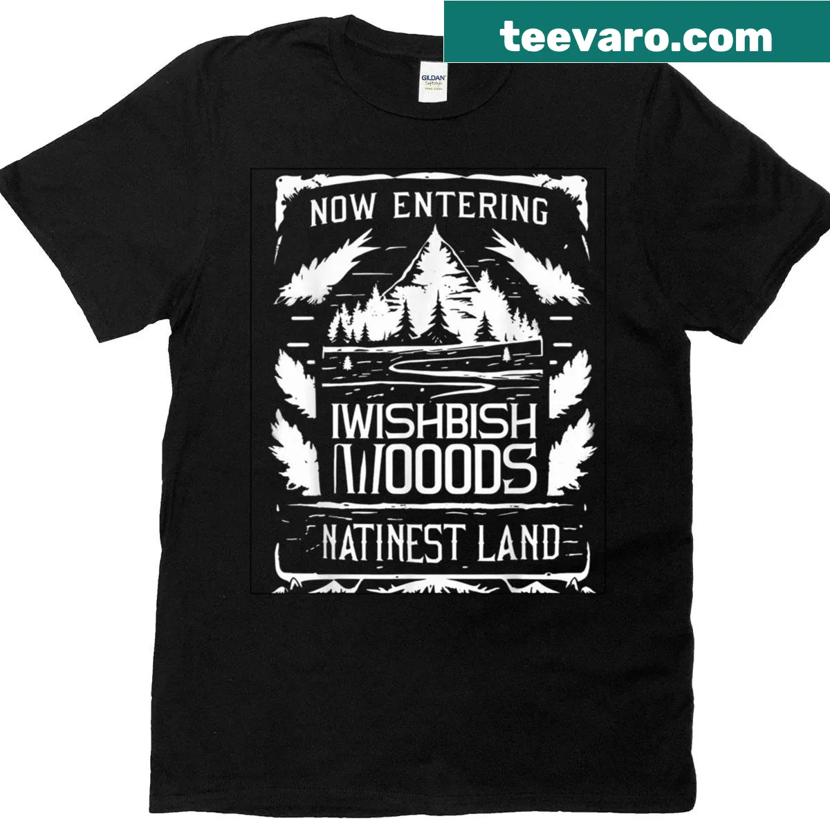 Illustrated t-shirt featuring 'Land of Audacity' with nature elements — on a men's t-shirt