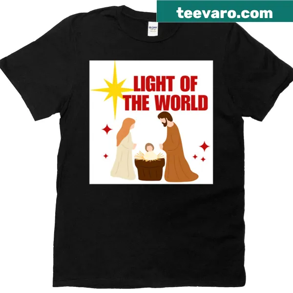 Inspirational t-shirt featuring 'Jesus Light Of The World' in elegant typography
