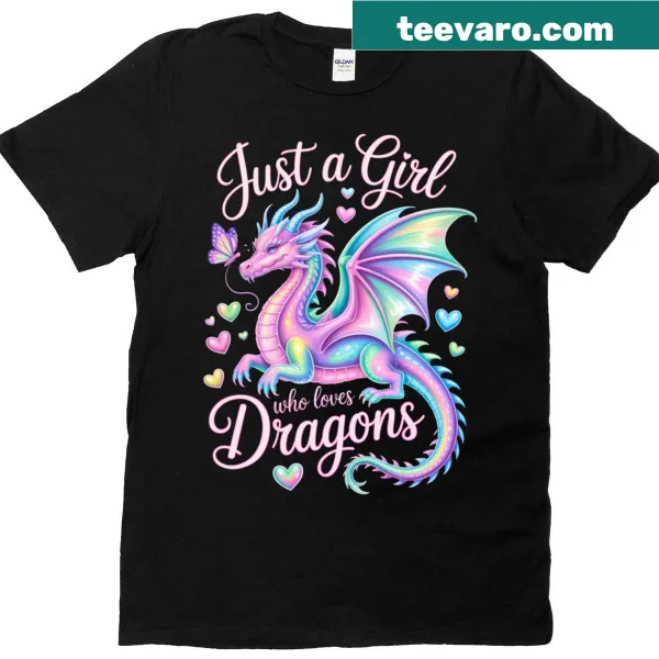 Pastel T-shirt featuring a dragon and butterflies, perfect for lovers of fantasy