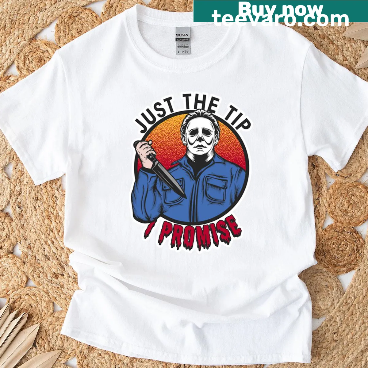 Sarcastic typography design on Just The Tip t-shirt — on a men's t-shirt