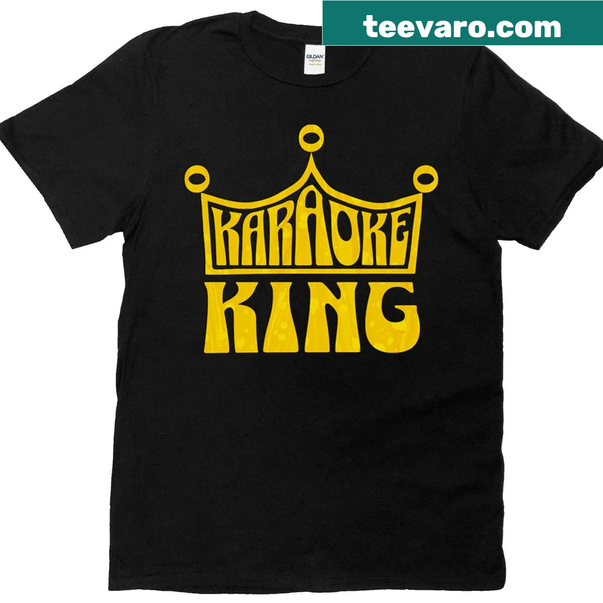 Karaoke King T-shirt featuring a crown graphic — on a men's t-shirt