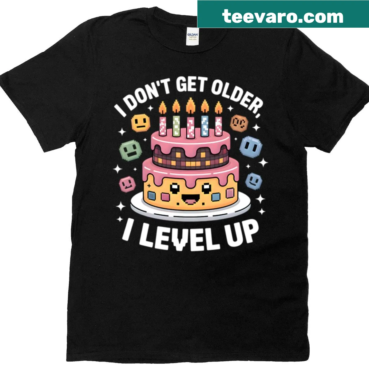 Kawaii birthday cake design on a fun celebration T-shirt — on a men's t-shirt