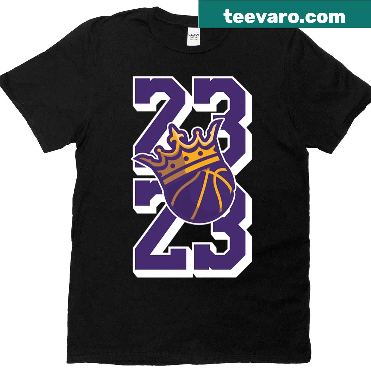 T-shirt with crown design and number 23 celebrating basketball — on a men's t-shirt