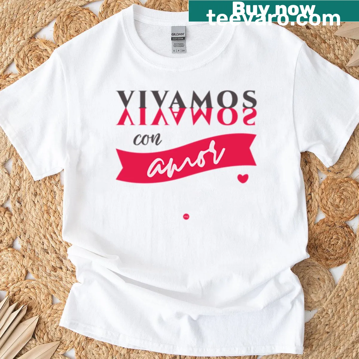Illustrative graphic with the phrase 'Let Us Live With Love' on a T-shirt — on a men's t-shirt
