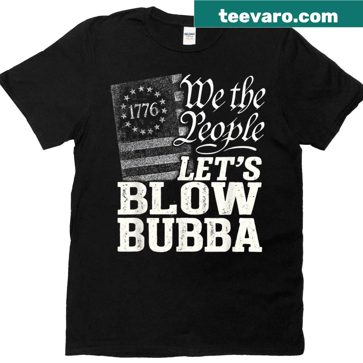 Funny patriotic t-shirt featuring US flag and 'Let's Blow Bubba' text. — on a men's t-shirt
