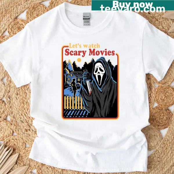Funny T-shirt for horror movie fans inviting them to watch scary films