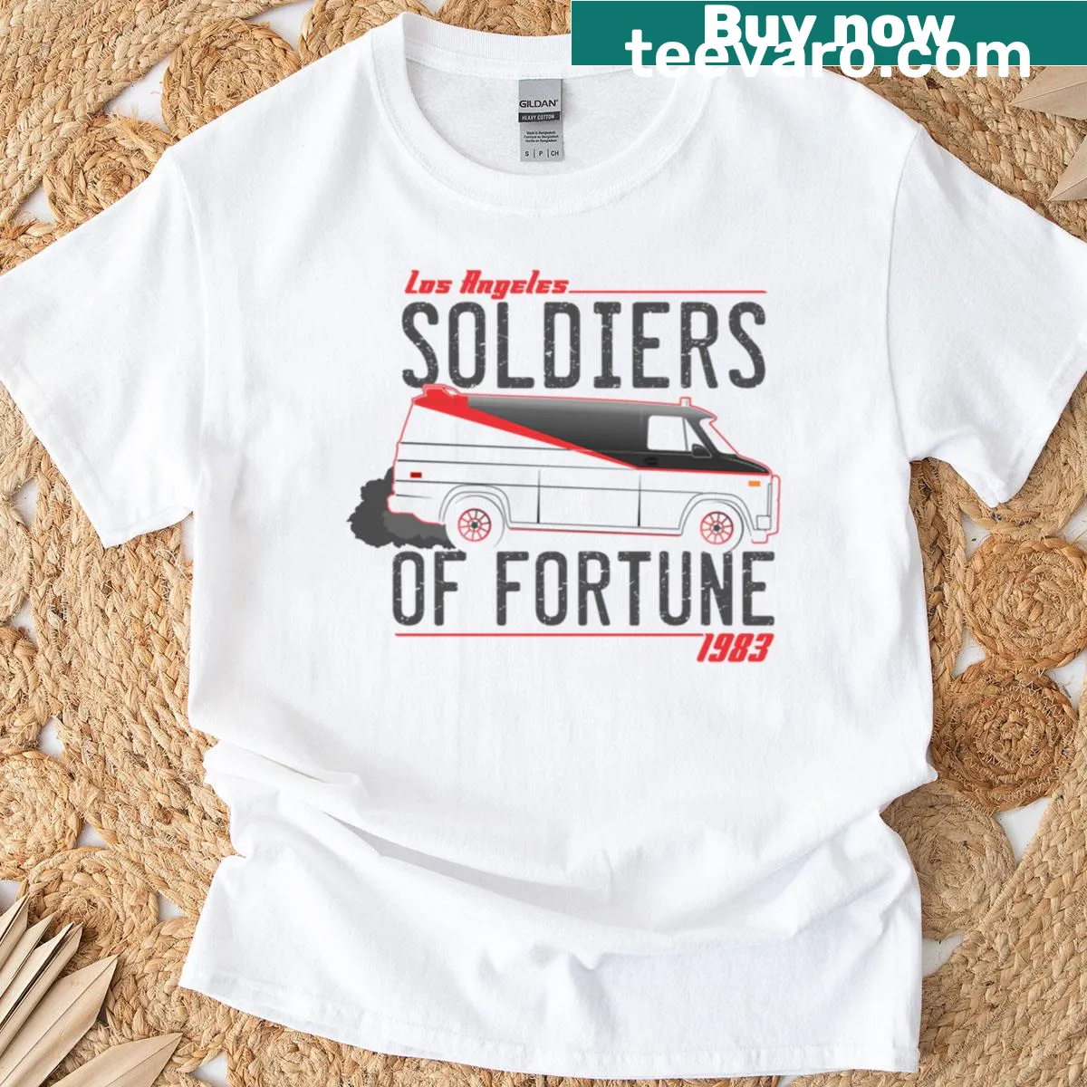 T-shirt featuring soldiers graphic representing adventure and courage — on a men's t-shirt