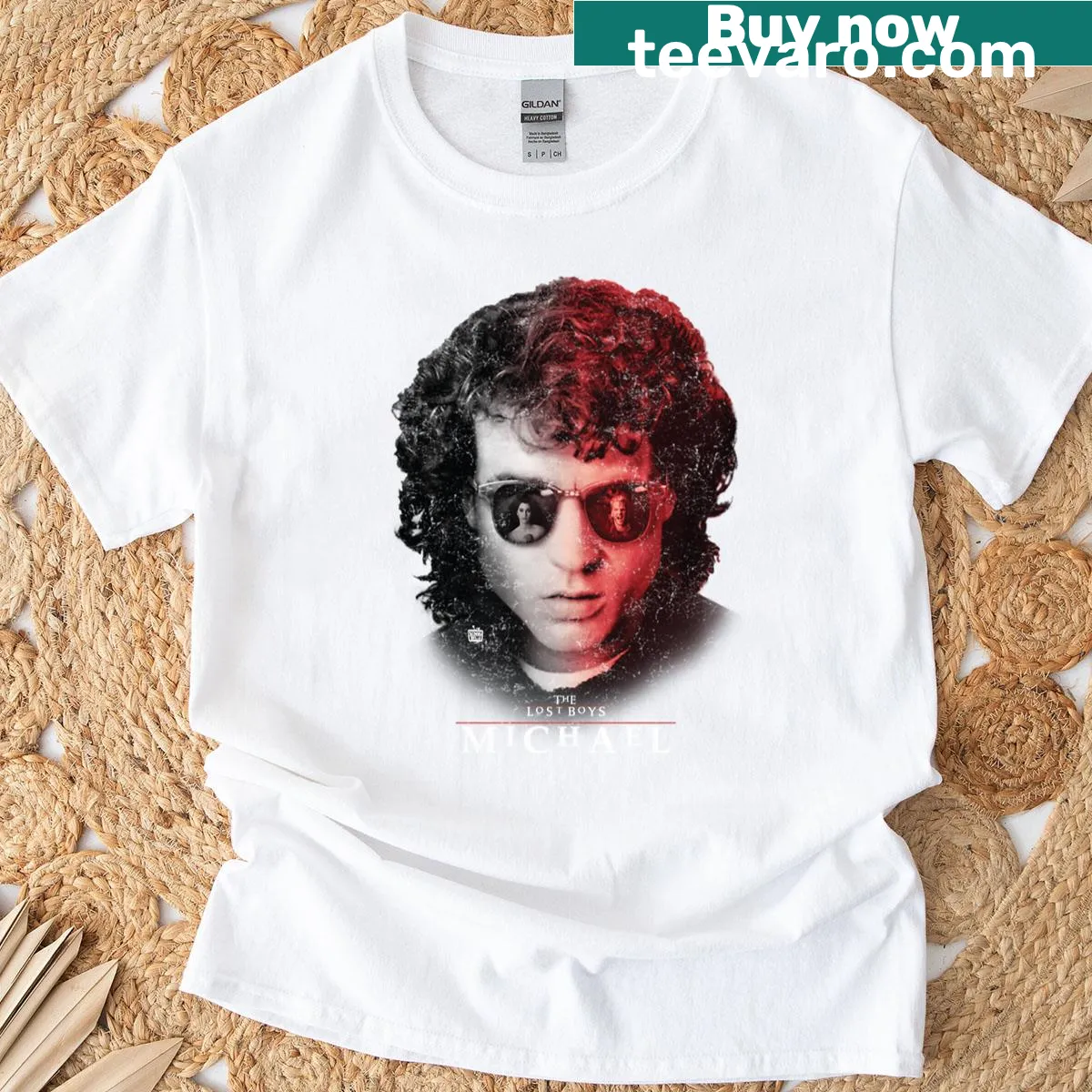 Oversized T-shirt featuring portrait of Michael from 'The Lost Boys' — on a men's t-shirt