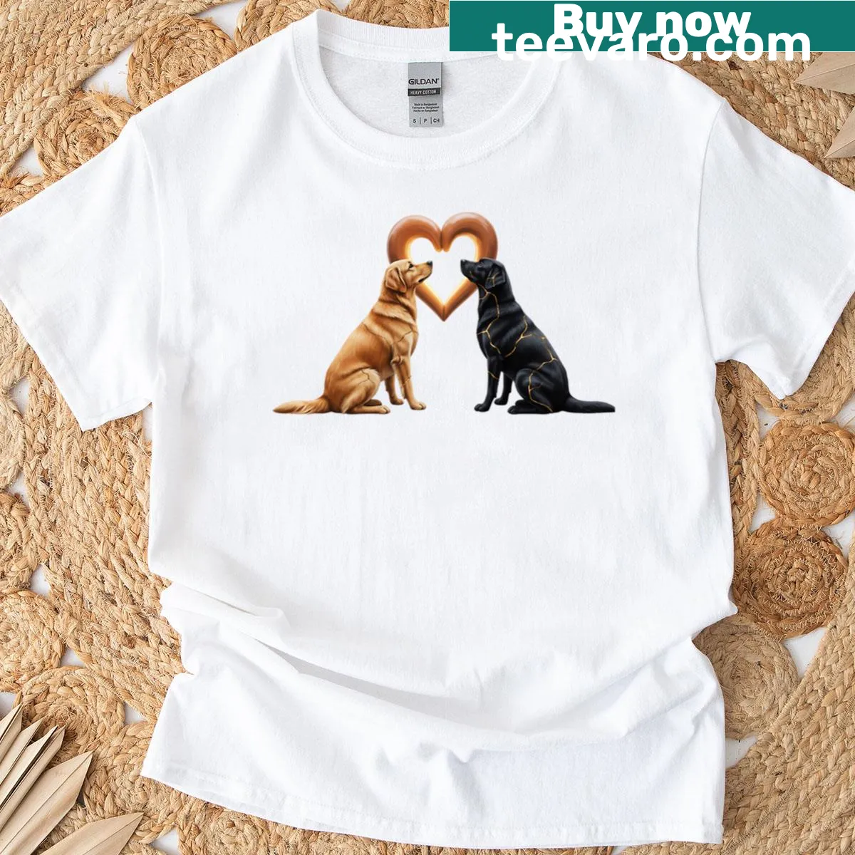 Cute cartoon of dog couple in love for Valentine's — on a men's t-shirt