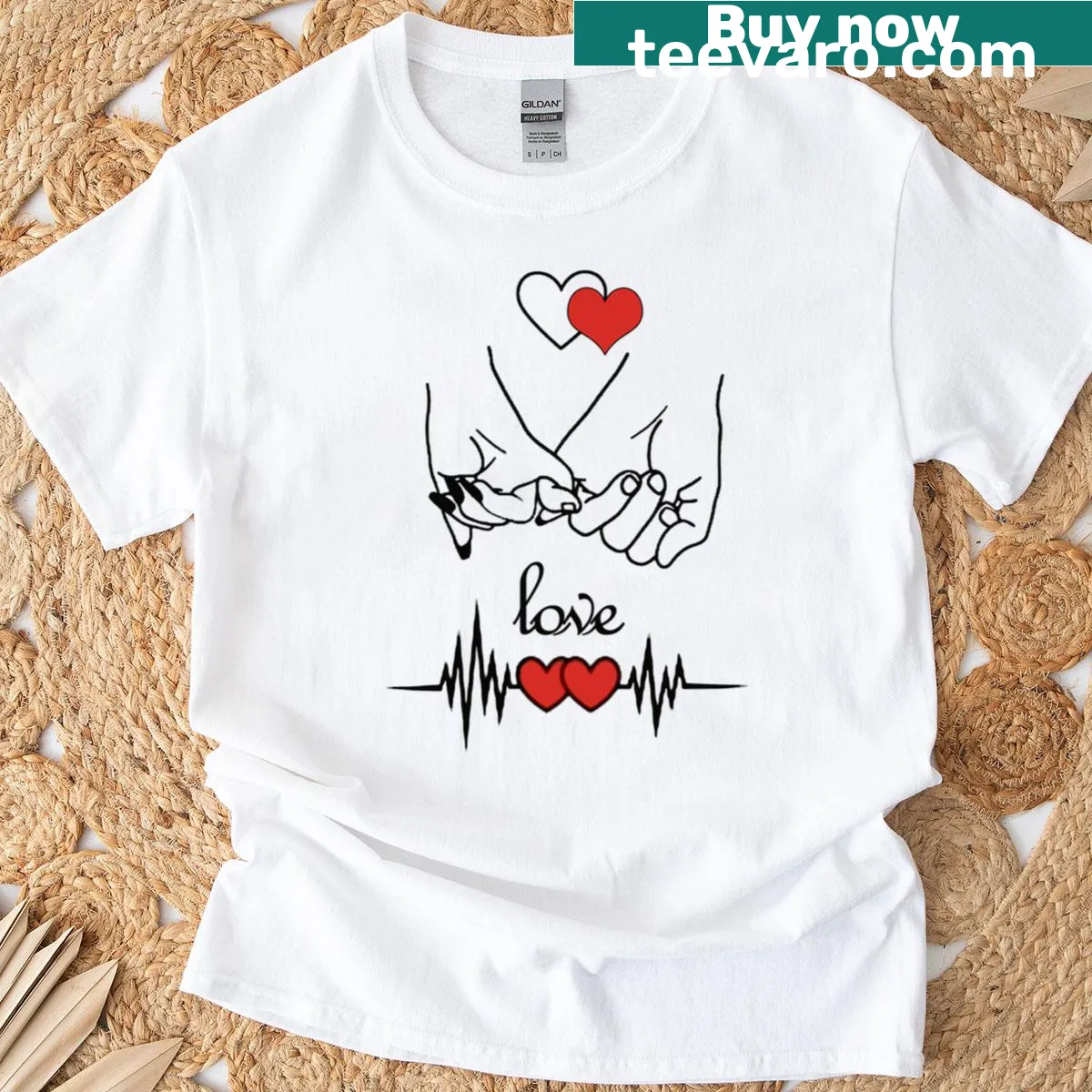 Intertwined heartbeats graphic representing love on a t-shirt — on a men's t-shirt