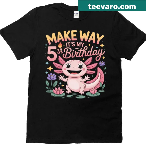 Cute cartoon axolotl birthday t-shirt with festive text