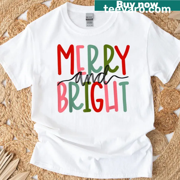 Cute Christmas T-shirt featuring a festive merry and bright theme for kids.