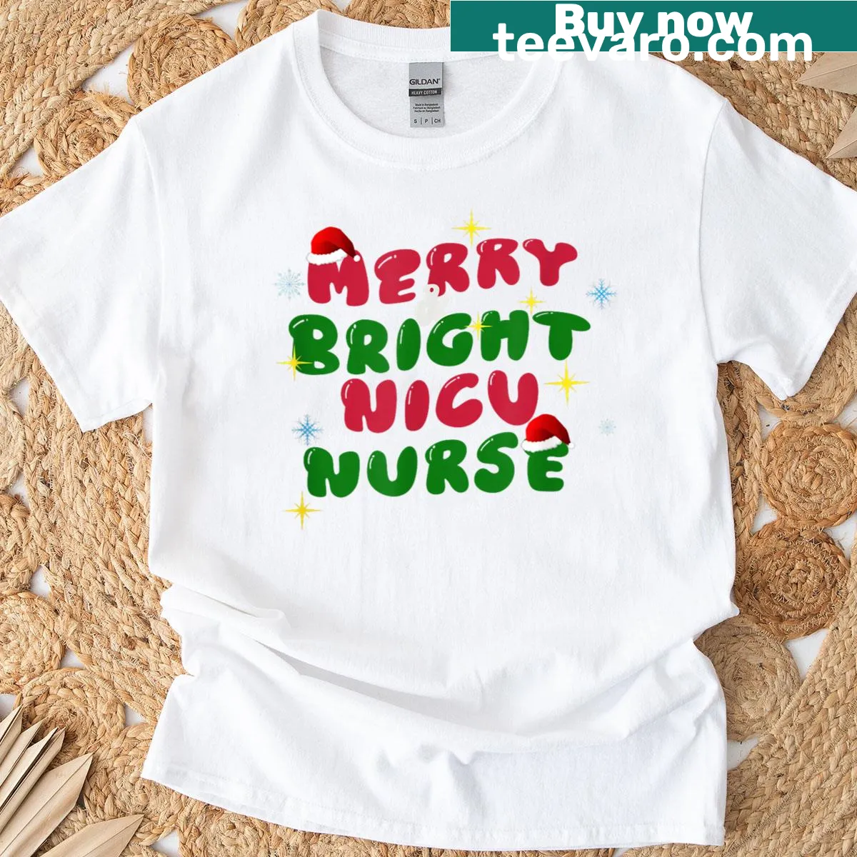 NICU nurse t-shirt with Merry Bright message — on a men's t-shirt