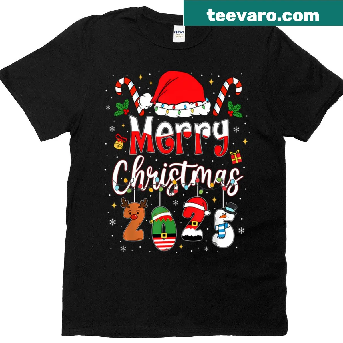 Illustrated Santa T-shirt with a festive family matching design — on a men's t-shirt