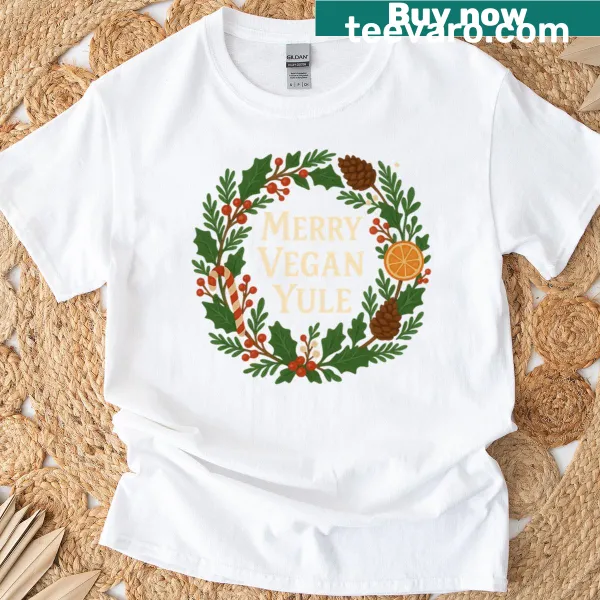 Merry Vegan Yule design on a T-shirt