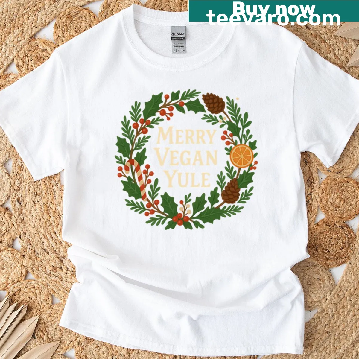 Merry Vegan Yule design on a T-shirt — on a men's t-shirt