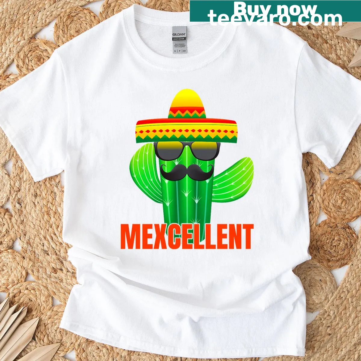 Vintage-style cactus graphic with 'Mexcellent' text on a t-shirt. — on a men's t-shirt