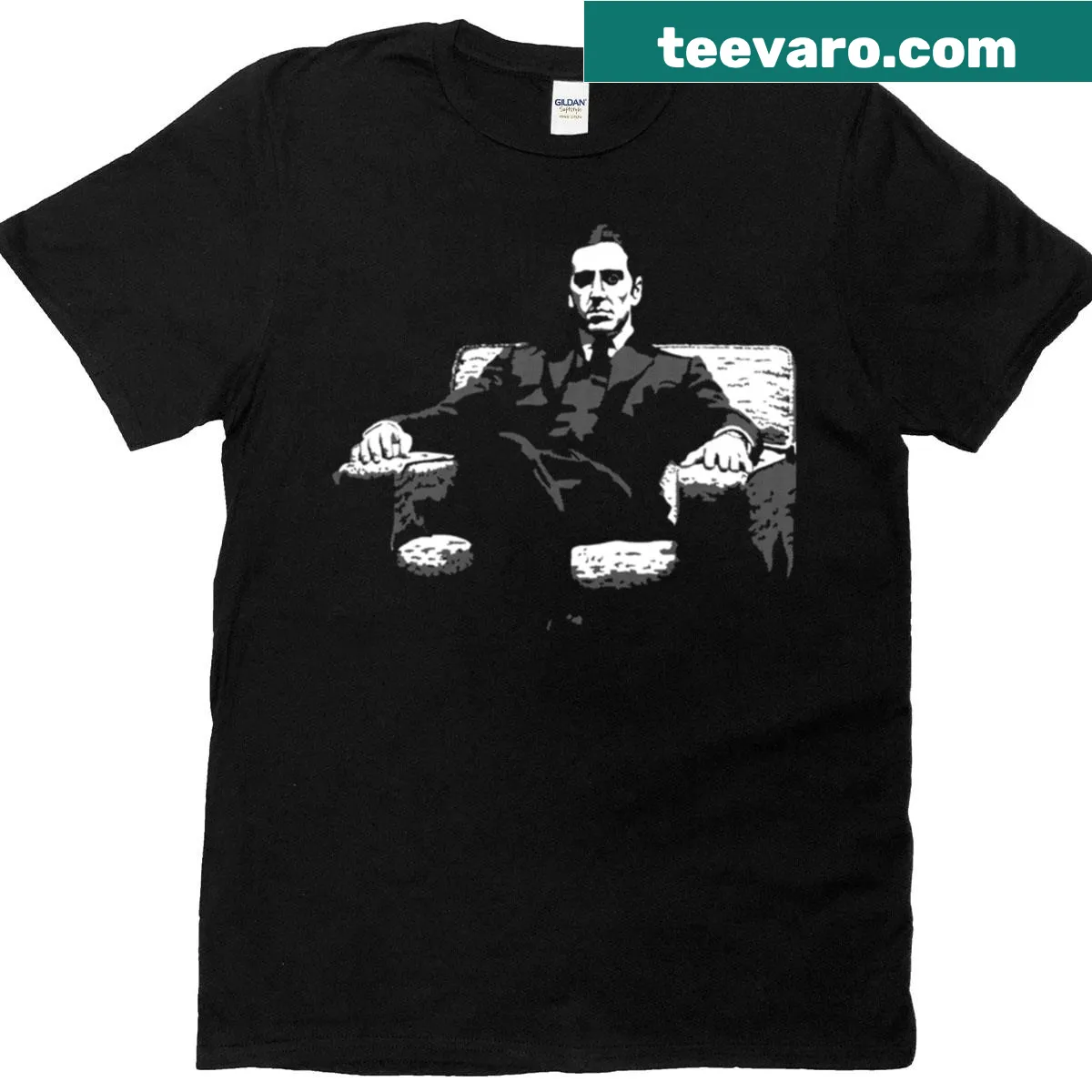 Michael Corleone graphic T-shirt for classic film enthusiasts — on a men's t-shirt