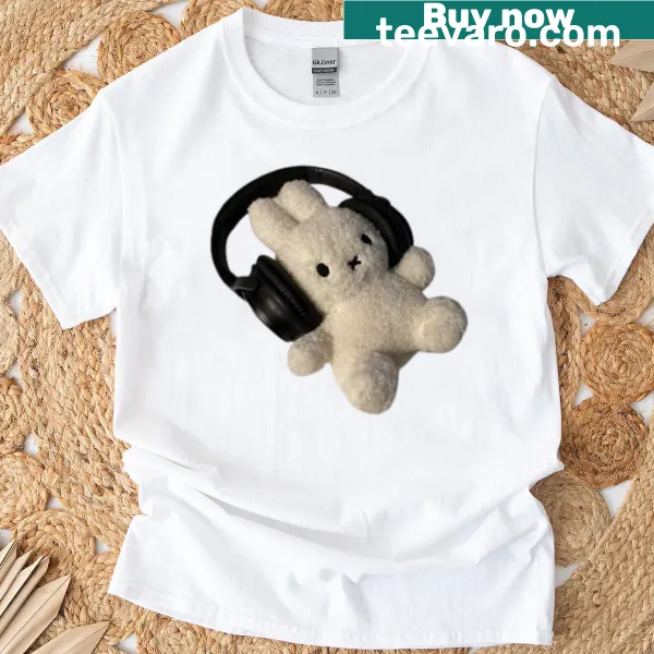 Miffy wearing headphones illustrated on a kids' t-shirt