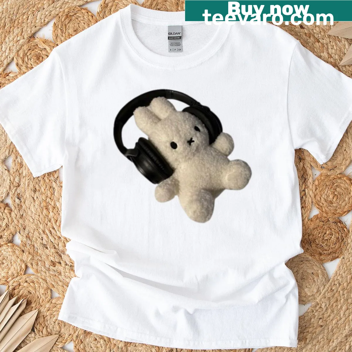 Miffy wearing headphones illustrated on a kids' t-shirt — on a men's t-shirt
