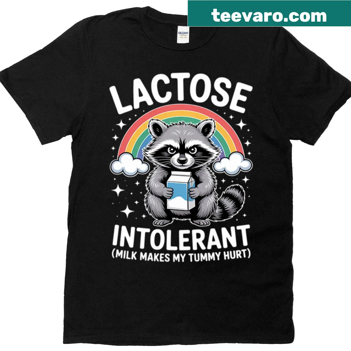 Funny T-shirt featuring a raccoon and lactose intolerance phrase — on a men's t-shirt