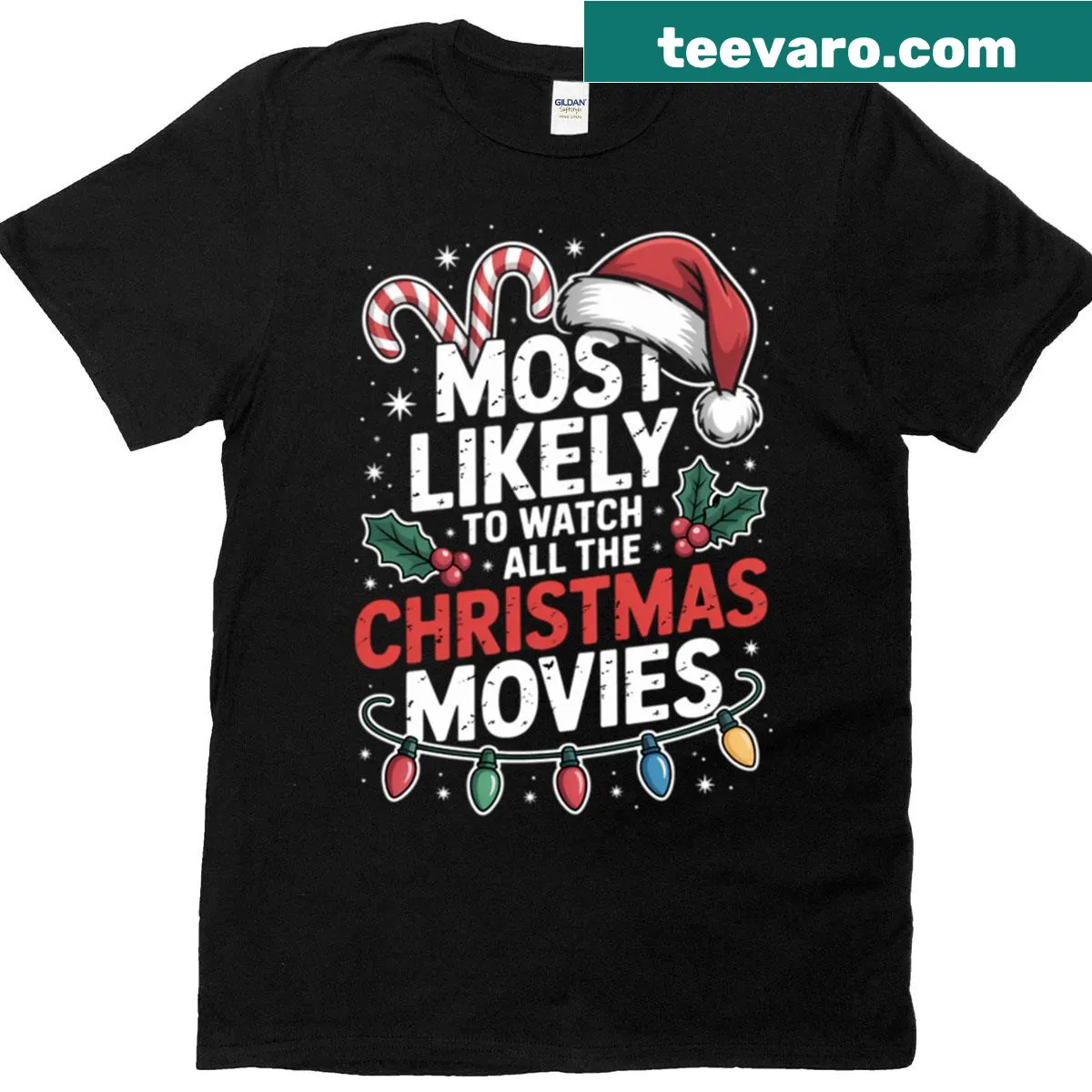 Family matching t-shirt with text about Christmas movies — on a men's t-shirt