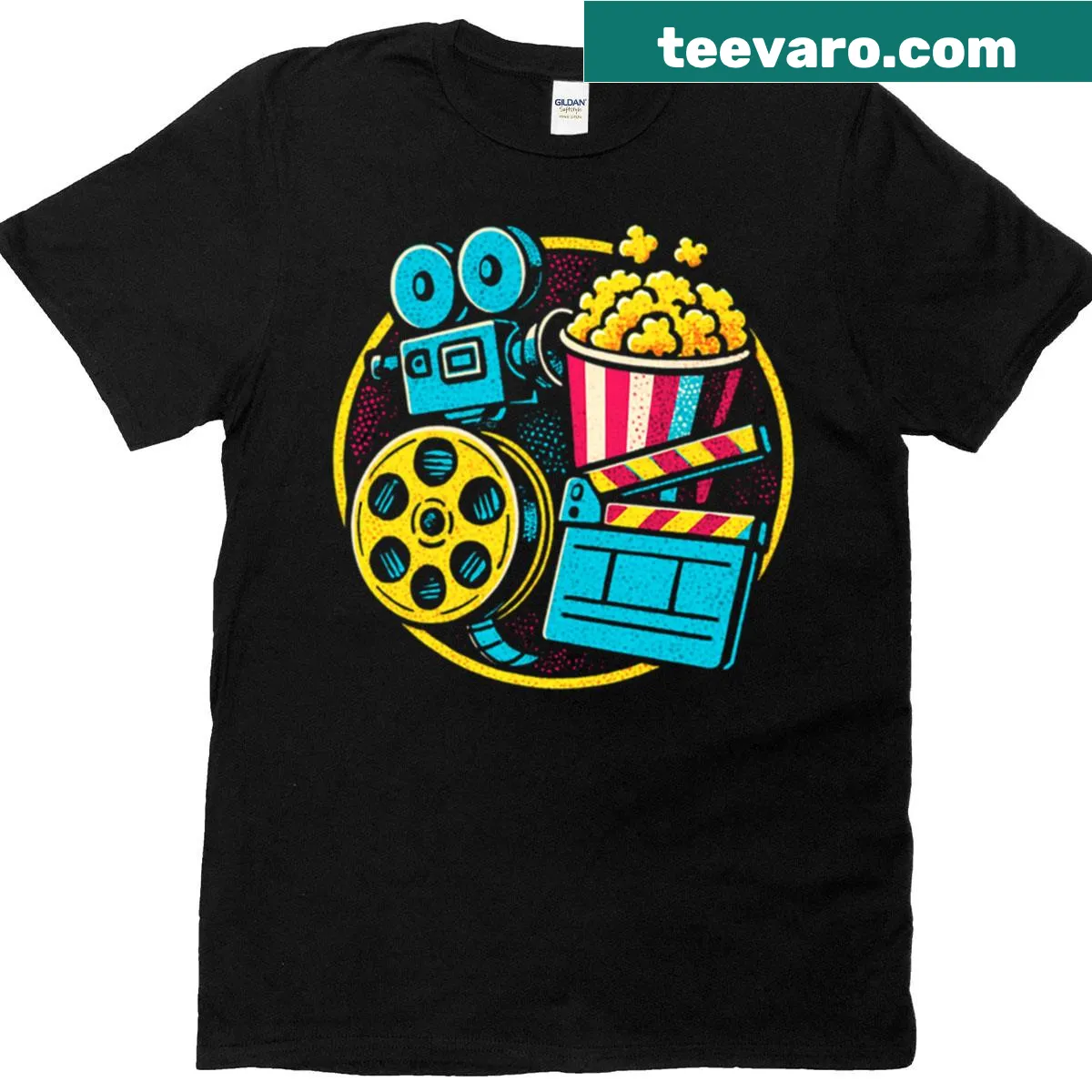 Pop culture mashup featuring iconic movie elements on a t-shirt — on a men's t-shirt