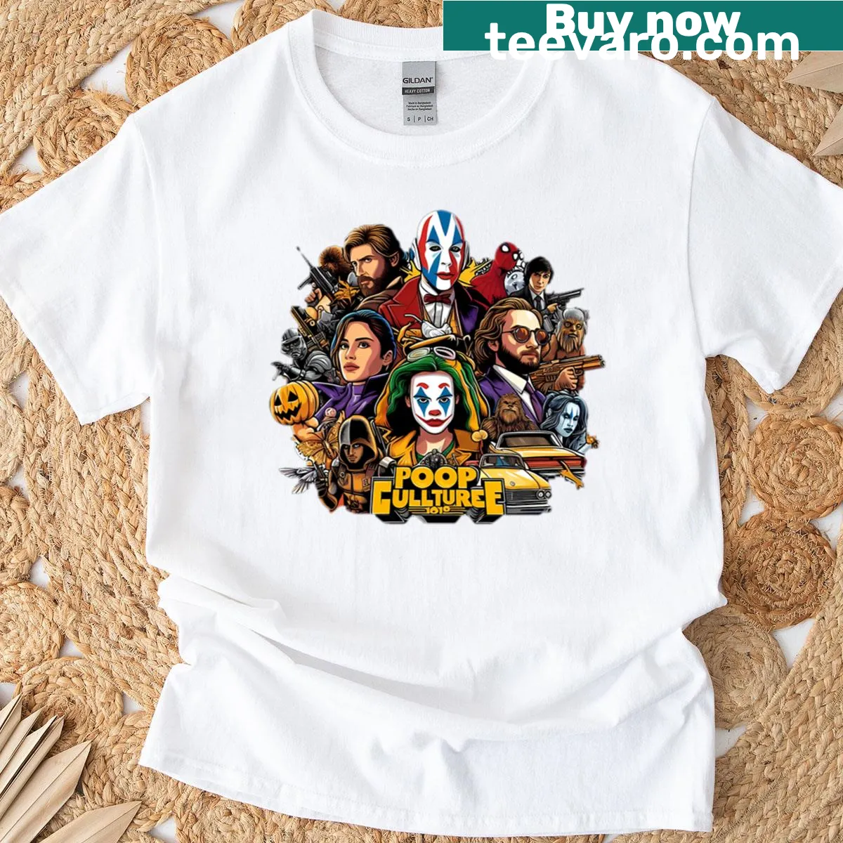 T-shirt celebrating pop culture in cinema with playful graphics — on a men's t-shirt