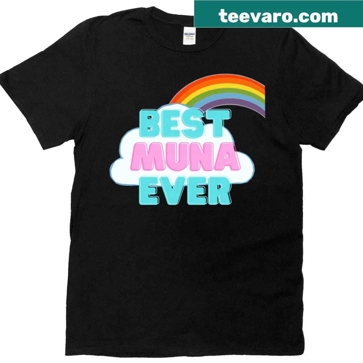 Cute girl Muna t-shirt featuring a rainbow design — on a men's t-shirt