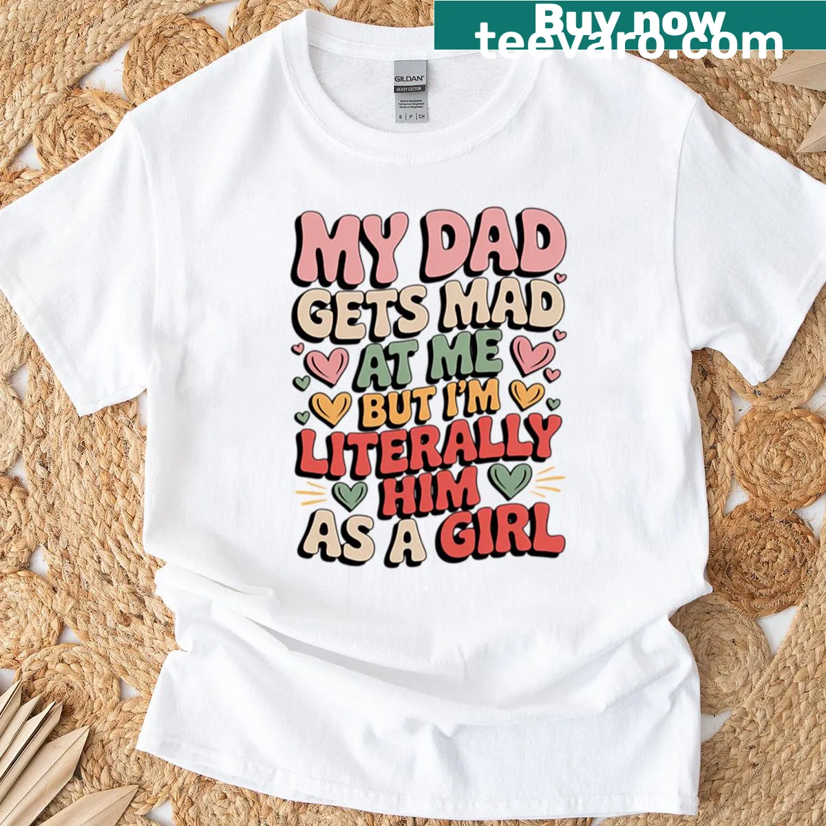 Playful T-shirt featuring a humorous saying about daughters and dads. — on a men's t-shirt