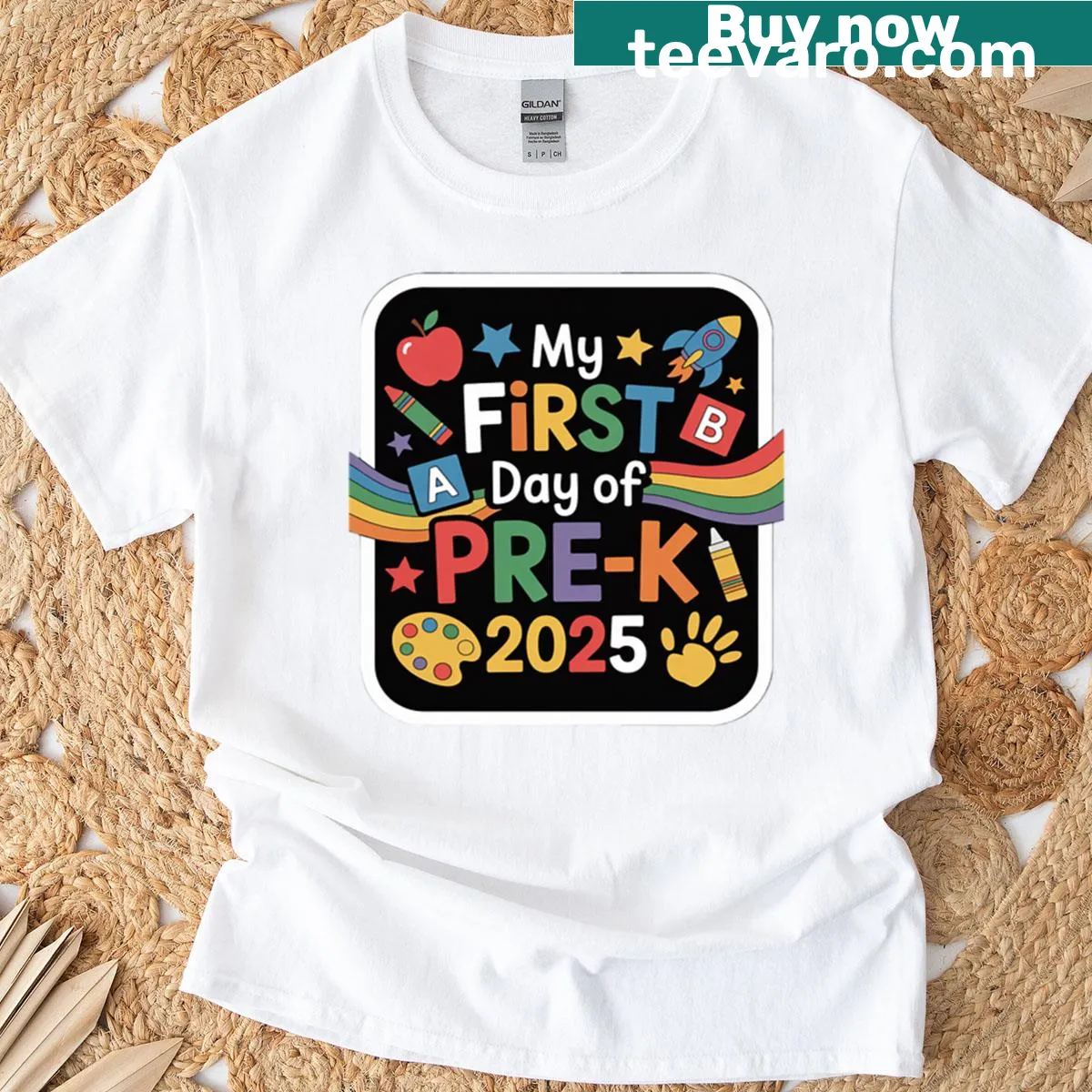 My First Day Of Pre-k 2025 graphic t-shirt designed for kids starting school. — on a men's t-shirt