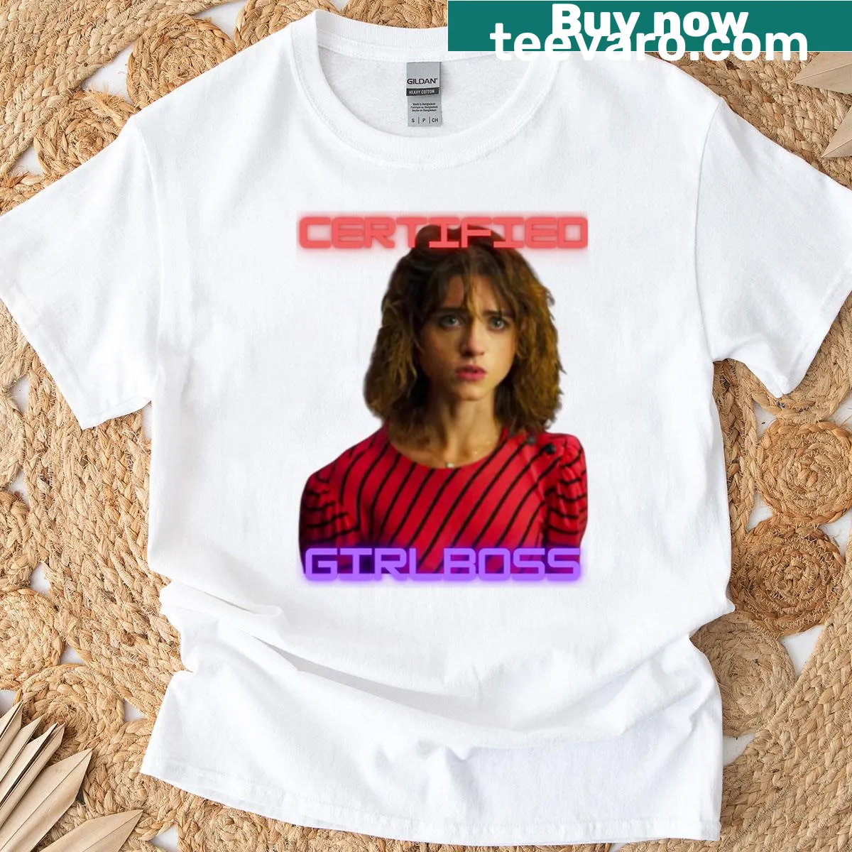 T-shirt featuring Nancy Wheeler as a feminist icon from Stranger Things. — on a men's t-shirt