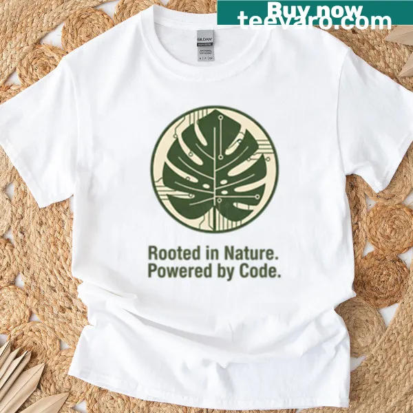 Monstera leaf graphic combined with technology code illustration