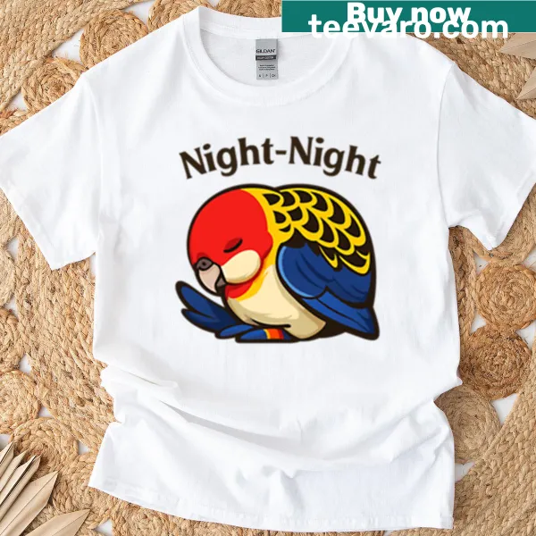 Serene illustration of a sleeping rosella bird on a t-shirt.