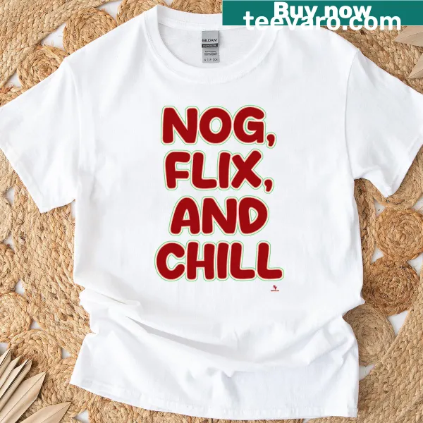 Oversized T-shirt with slogan Nog Flix and Chill