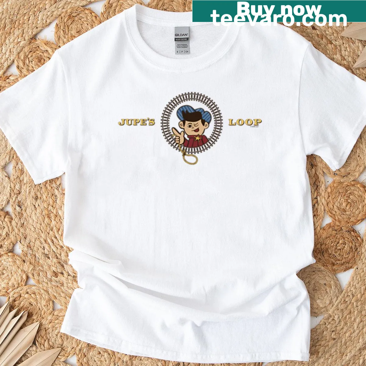 Illustrated t-shirt featuring Jupe's Loop map design — on a men's t-shirt
