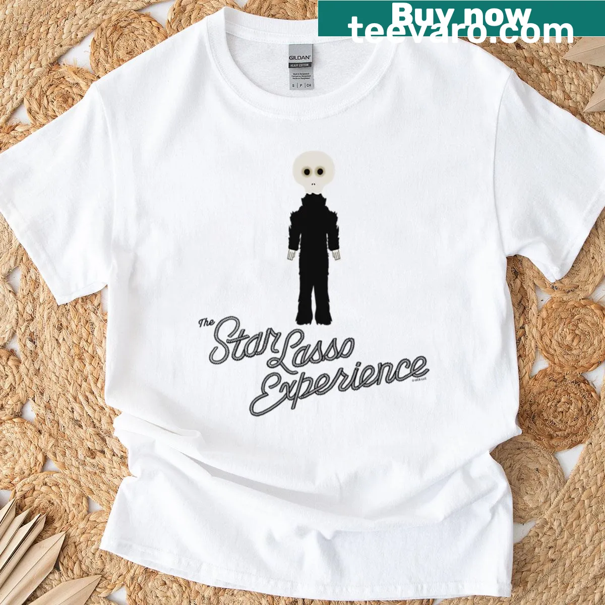 Nope movie poster t-shirt design featuring 'The Star Lasso Experience' — on a men's t-shirt