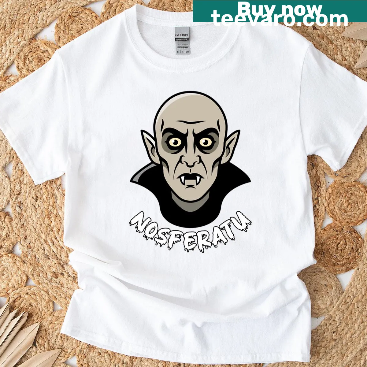 T-shirt featuring an illustration of Nosferatu the vampire — on a men's t-shirt