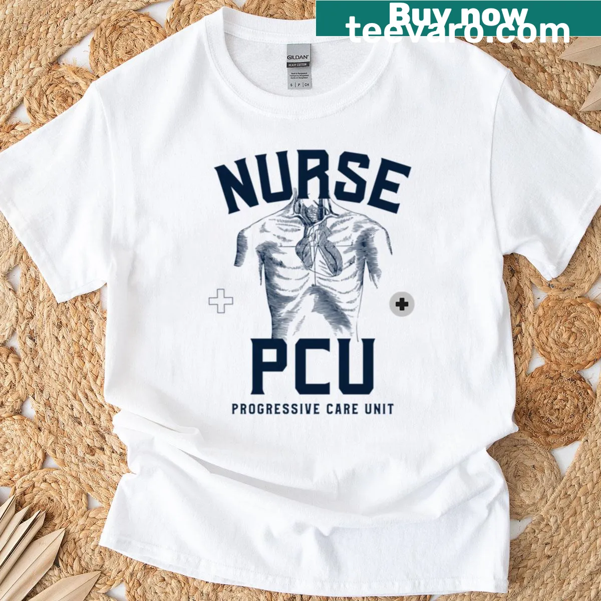 Nurse PCU t-shirt with bold typography design — on a men's t-shirt