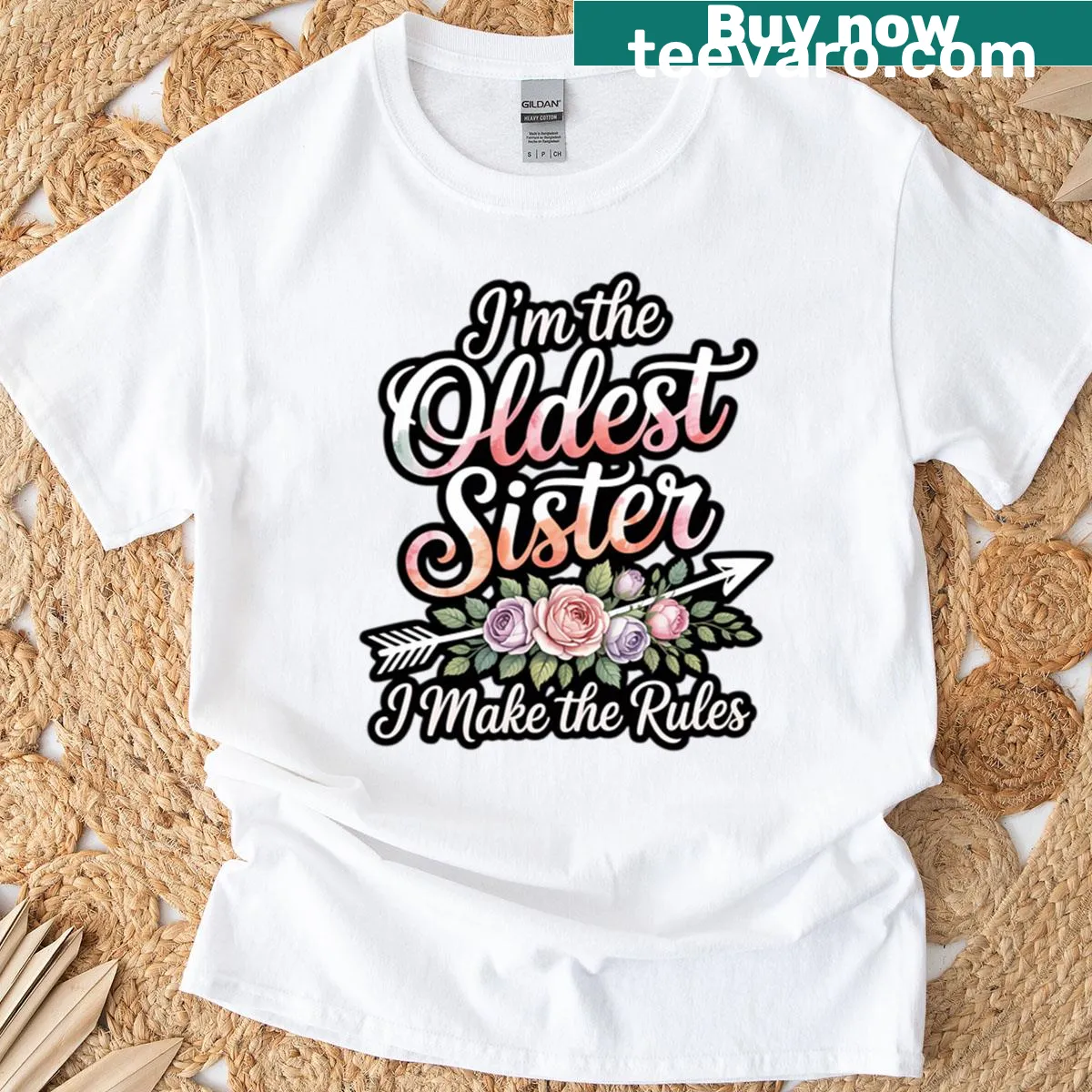 T-shirt proclaiming Oldest Sister I Make The Rules — on a men's t-shirt